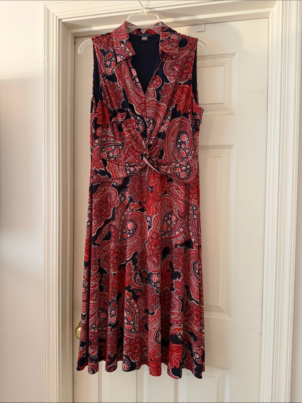 Tommy Hilfiger Sleeveless Red Paisley Knot-Front Dress